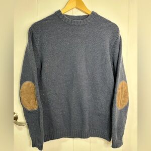 Blue Speckled Sweater with Tan Elbow Patches